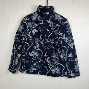 Susan‎ Graver Jacket Womens Floral Print Zip Up Coat Navy Blue Size 10